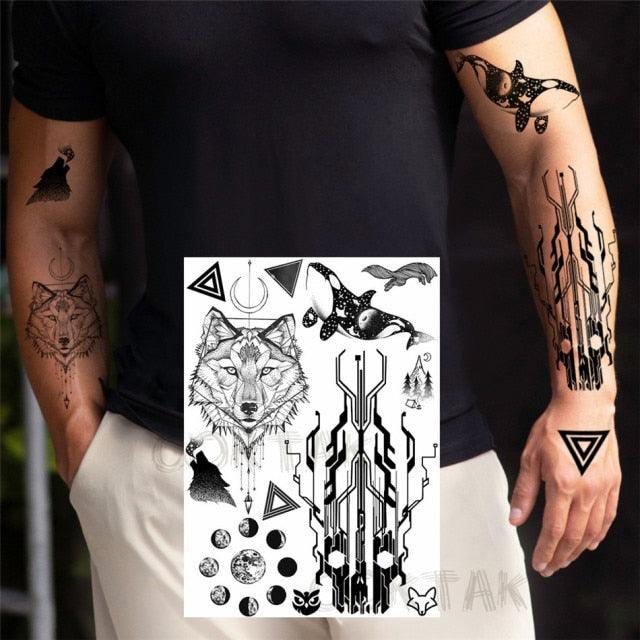 Realistic Black Temporary Small Big Tattoos Space Planets Animals Tatoos Waterproof  Face Hands Tattoos For Girls Mens Stevvex