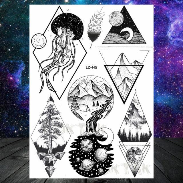 Realistic Black Temporary Small Big Tattoos Space Planets Animals Tatoos Waterproof  Face Hands Tattoos For Girls Mens Stevvex