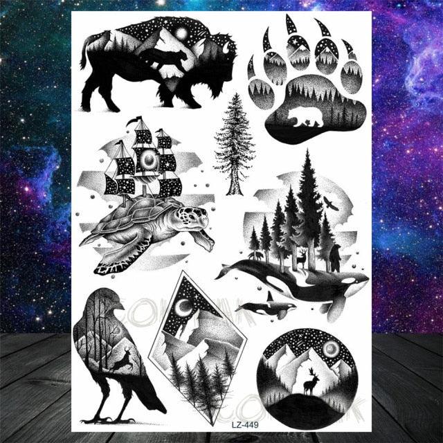 Realistic Black Temporary Small Big Tattoos Space Planets Animals Tatoos Waterproof  Face Hands Tattoos For Girls Mens Stevvex