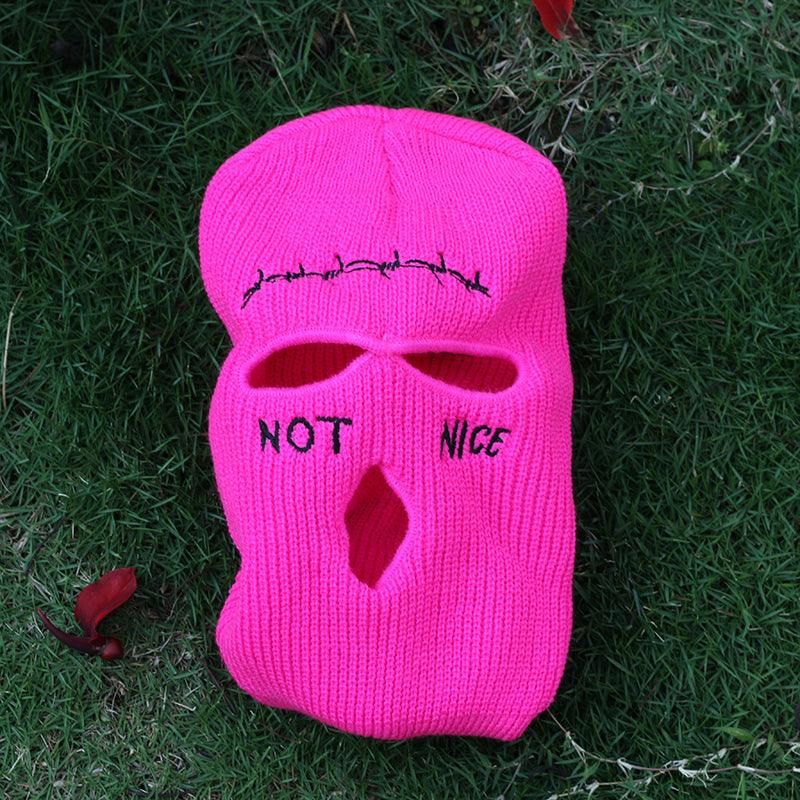 Embroidery Three-hole Balaclava Knit Hat Army Tactical CS Winter Ski Riding Mask Beanie Prom Party Mask Warm Mask Three 3 Hole Balaclava Knit Hat Ski Mask 3-Hole Knit Hat Full Face Cover Balaclava Hats Funny Party Embroidery Beanies Caps Stevvex