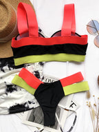 Women's Swimsuits Swimwear Patchwork Bikini Woman Push up Bikinis Swimsuit Bathing Suits Women Rave Neon Patchwork Bikini Swimsuit 2 Piece Cutout Molded Push Up Bathing Suit Stevvex