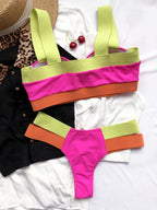 Women's Swimsuits Swimwear Patchwork Bikini Woman Push up Bikinis Swimsuit Bathing Suits Women Rave Neon Patchwork Bikini Swimsuit 2 Piece Cutout Molded Push Up Bathing Suit Stevvex