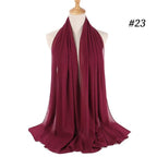 Winter Fashion Long Solid Color Soft Muslim Bubble Chiffon Hijab Scarf Shawls Hijab Elegant Scarf Wrap Lightweight Islamic Head Wear Escharpe Shawls Headband Wraps Lightweight Head Scarves Ladies Hijabs For  Women Stevvex