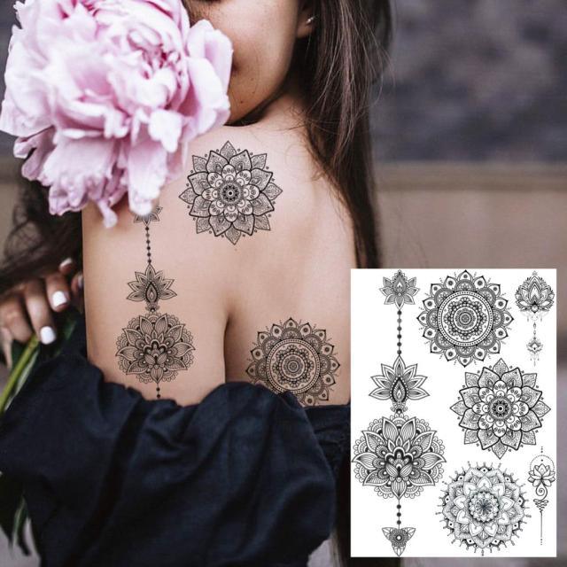53 Sheets Black Lace Temporary Tattoos Sticker Butterfly Flower Fake Tatoo Sticker Sexy  Black Henna Temporary Tattoos For Women Stevvex