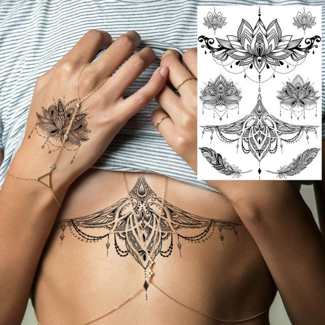 53 Sheets Black Lace Temporary Tattoos Sticker Butterfly Flower Fake Tatoo Sticker Sexy  Black Henna Temporary Tattoos For Women Stevvex