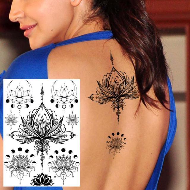 53 Sheets Black Lace Temporary Tattoos Sticker Butterfly Flower Fake Tatoo Sticker Sexy  Black Henna Temporary Tattoos For Women Stevvex