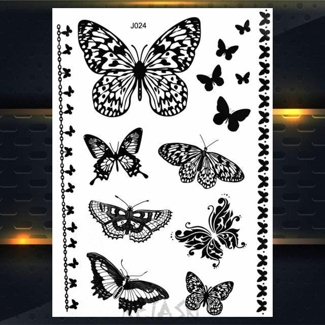 53 Sheets Black Lace Temporary Tattoos Sticker Butterfly Flower Fake Tatoo Sticker Sexy  Black Henna Temporary Tattoos For Women Stevvex