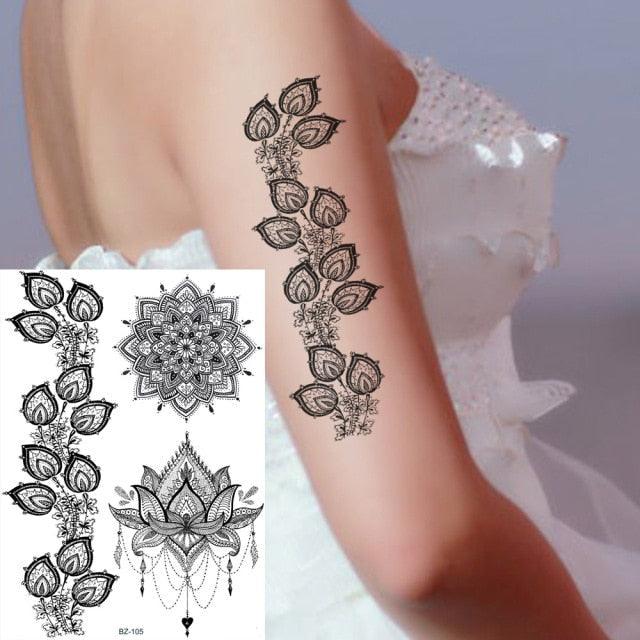 53 Sheets Black Lace Temporary Tattoos Sticker Butterfly Flower Fake Tatoo Sticker Sexy  Black Henna Temporary Tattoos For Women Stevvex