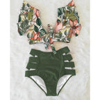 High Waist Bikini Ruffle Swimwear Women Print Swimsuit Push Up Bikinis Plus Size Bathing Suits Floral Beach Wear Bikini Swimsuits for Teen Girls Stevvex