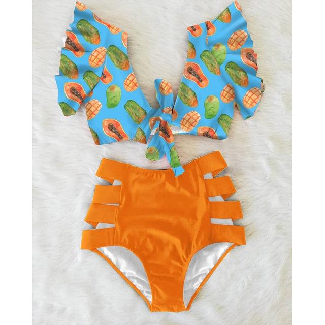 High Waist Bikini Ruffle Swimwear Women Print Swimsuit Push Up Bikinis Plus Size Bathing Suits Floral Beach Wear Bikini Swimsuits for Teen Girls Stevvex