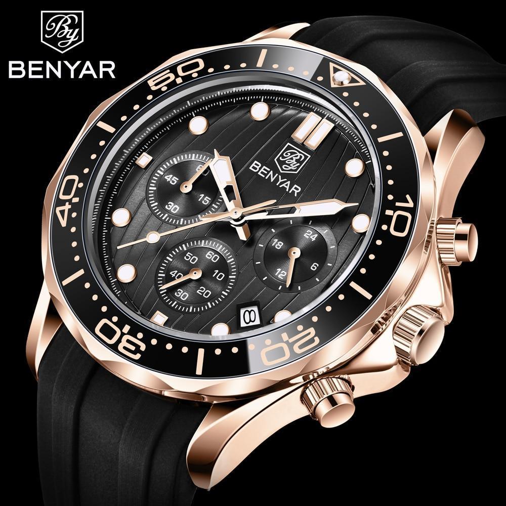 Black Multifunctional Sport Men Watches Luxury Quartz Watches Fashion Chronograph Stylish Elegant Comfortable Watch For Men Stevvex