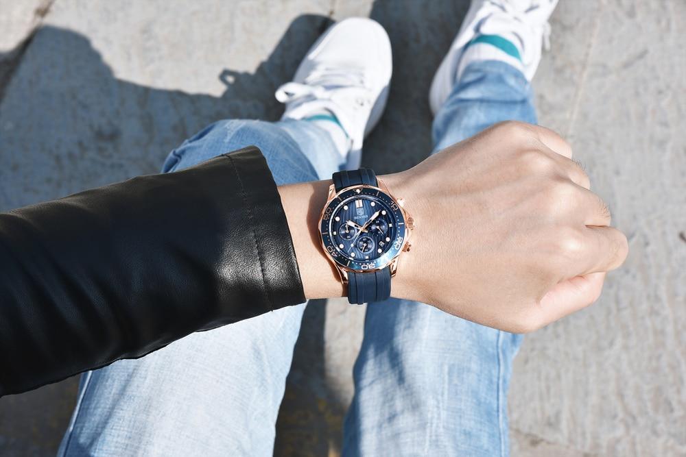 Black Multifunctional Sport Men Watches Luxury Quartz Watches Fashion Chronograph Stylish Elegant Comfortable Watch For Men Stevvex