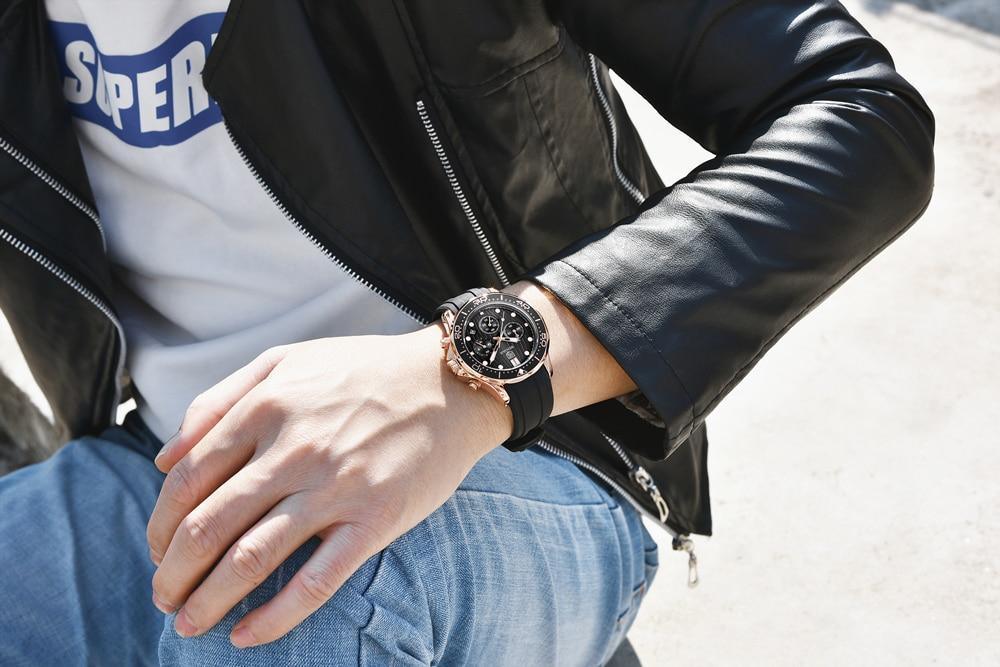 Black Multifunctional Sport Men Watches Luxury Quartz Watches Fashion Chronograph Stylish Elegant Comfortable Watch For Men Stevvex