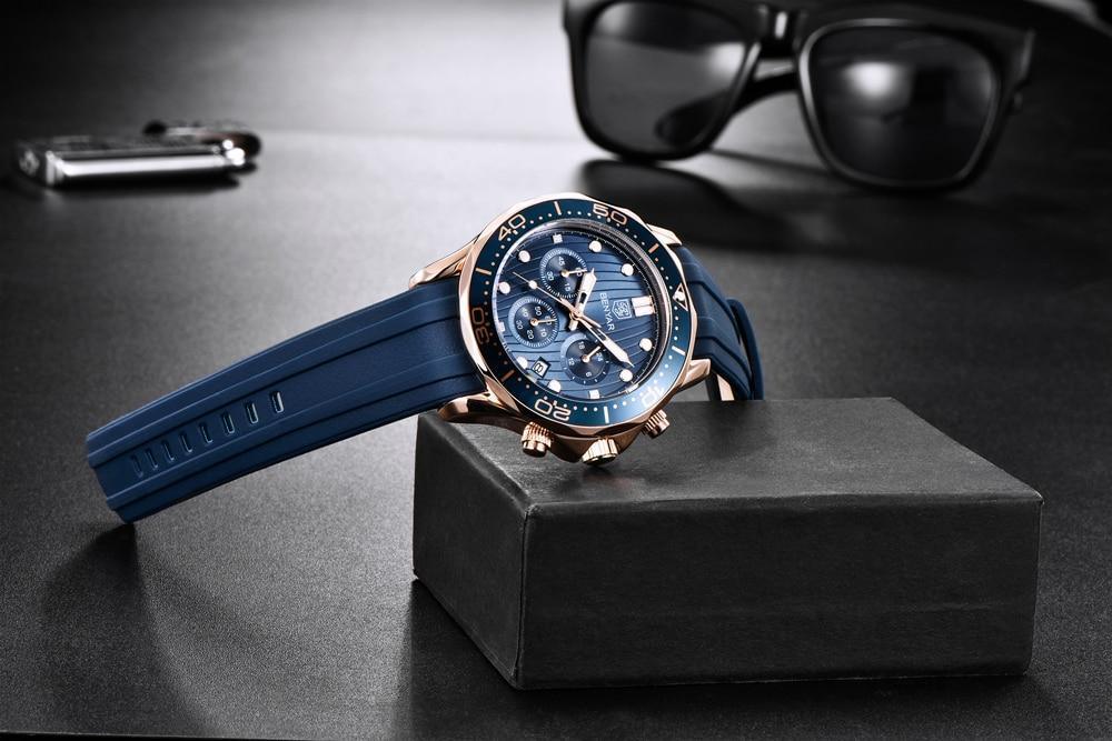Black Multifunctional Sport Men Watches Luxury Quartz Watches Fashion Chronograph Stylish Elegant Comfortable Watch For Men Stevvex