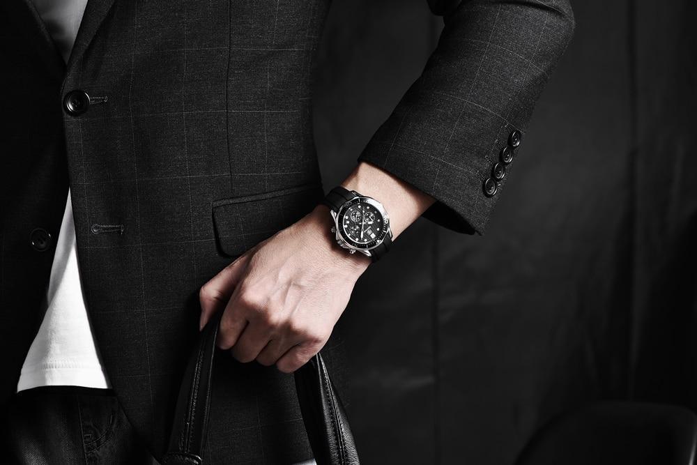 Black Multifunctional Sport Men Watches Luxury Quartz Watches Fashion Chronograph Stylish Elegant Comfortable Watch For Men Stevvex