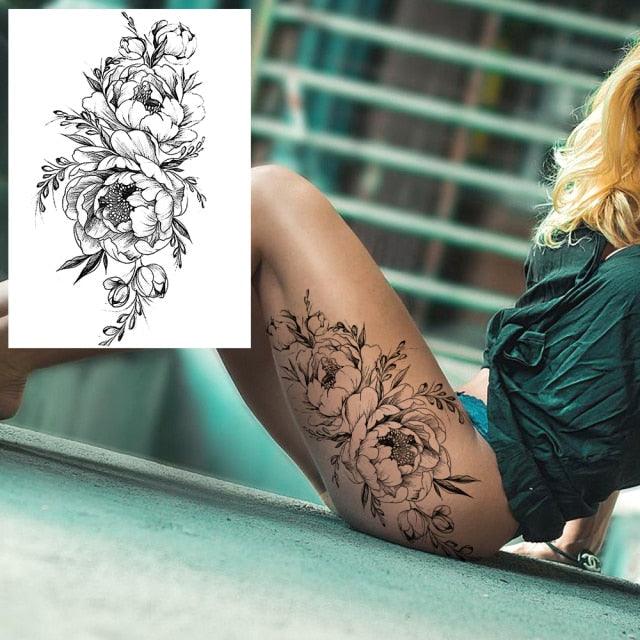 Realistic Tattoos Temporary Womens Flower Sticker Tattoos Waterproof Women Body Art Fake Legs Tattoo Stickers Stevvex