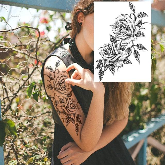 Realistic Tattoos Temporary Womens Flower Sticker Tattoos Waterproof Women Body Art Fake Legs Tattoo Stickers Stevvex
