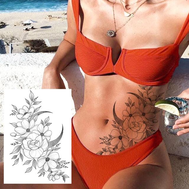 Realistic Tattoos Temporary Womens Flower Sticker Tattoos Waterproof Women Body Art Fake Legs Tattoo Stickers Stevvex