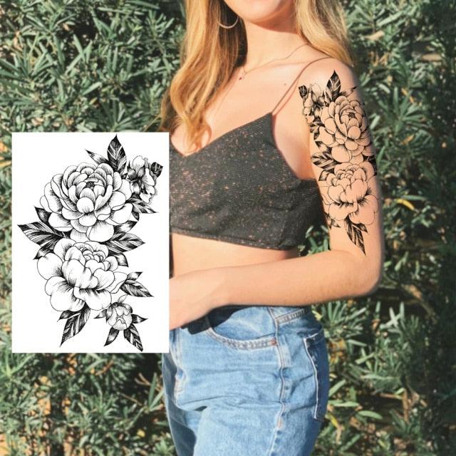 Realistic Tattoos Temporary Womens Flower Sticker Tattoos Waterproof Women Body Art Fake Legs Tattoo Stickers Stevvex