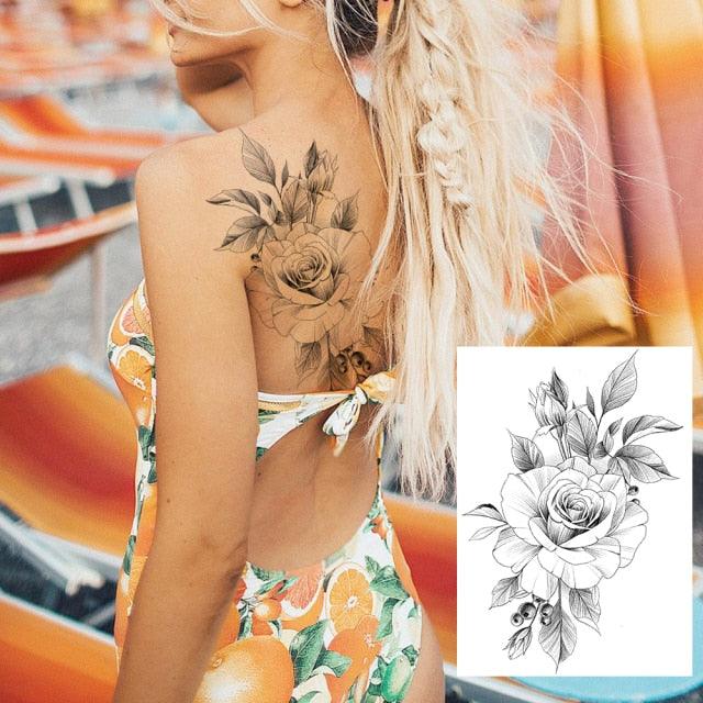 Realistic Tattoos Temporary Womens Flower Sticker Tattoos Waterproof Women Body Art Fake Legs Tattoo Stickers Stevvex
