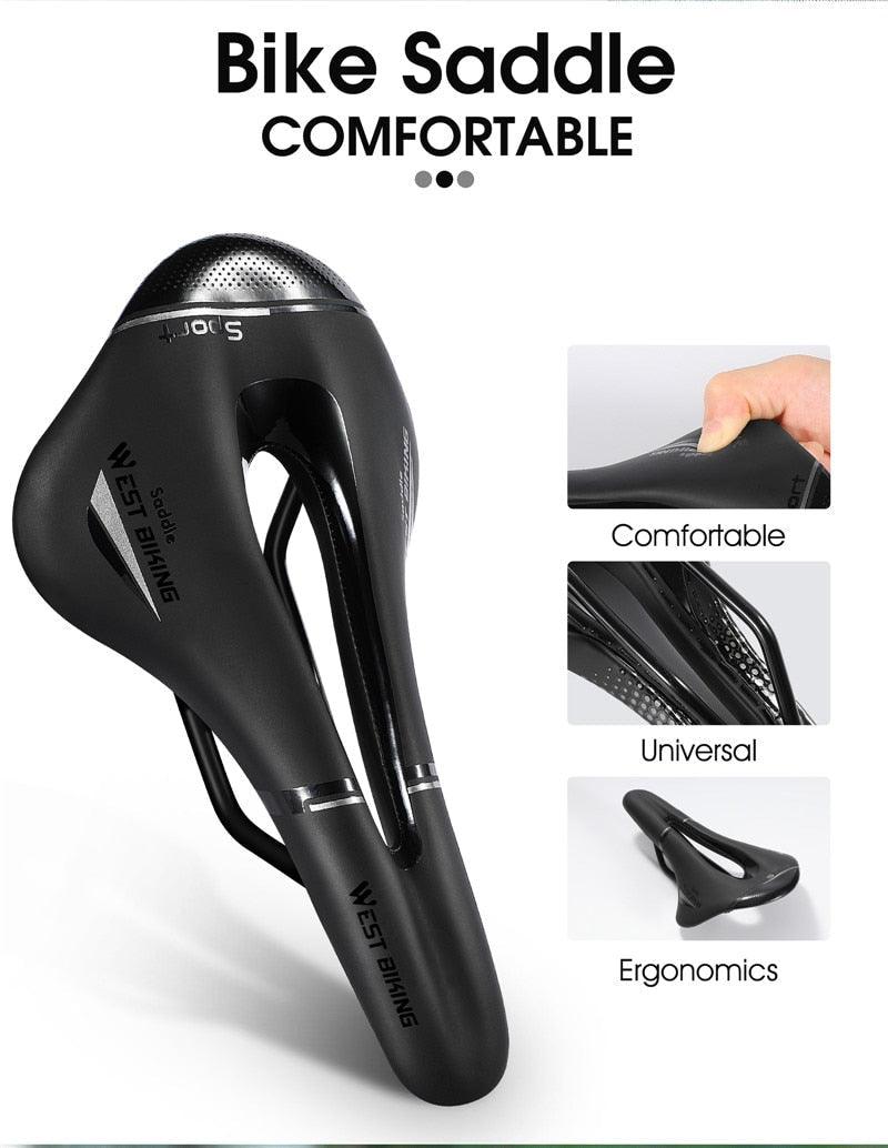 Leather Bike Saddle Road Bike Front Seat Cycling Saddles For Mens Breathable Hollow Cushion Bicycle Saddle Comfort Bike Saddle Ergonomic Waterproof Bicycle Seat For Road Bike Mountain Bike Seats Stevvex