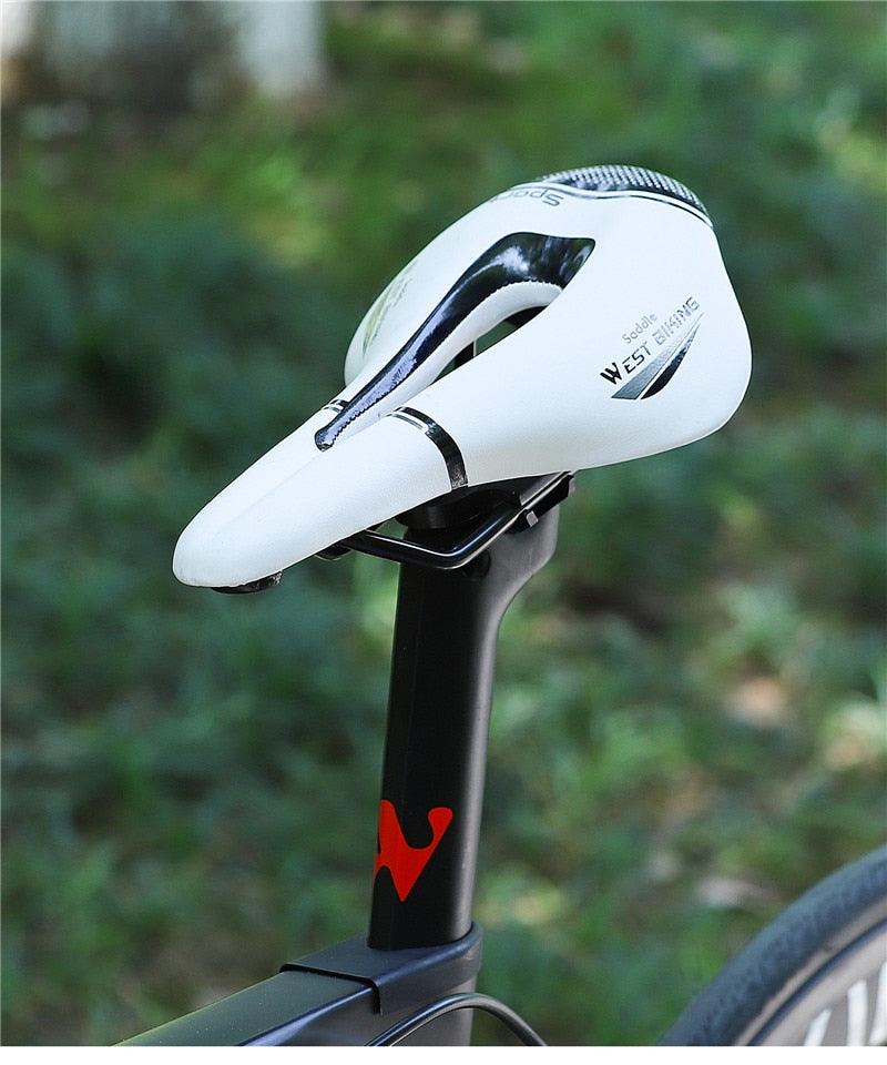 Leather Bike Saddle Road Bike Front Seat Cycling Saddles For Mens Breathable Hollow Cushion Bicycle Saddle Comfort Bike Saddle Ergonomic Waterproof Bicycle Seat For Road Bike Mountain Bike Seats Stevvex