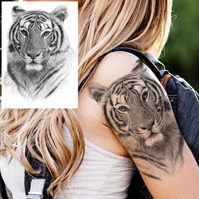 Big Black Tiger Tattoos Waterproof Leopard Tatoos Large Monster Body Arm Legs Tattoo Cool Tiger Face Temporary Tattoos For Women Men Stevvex