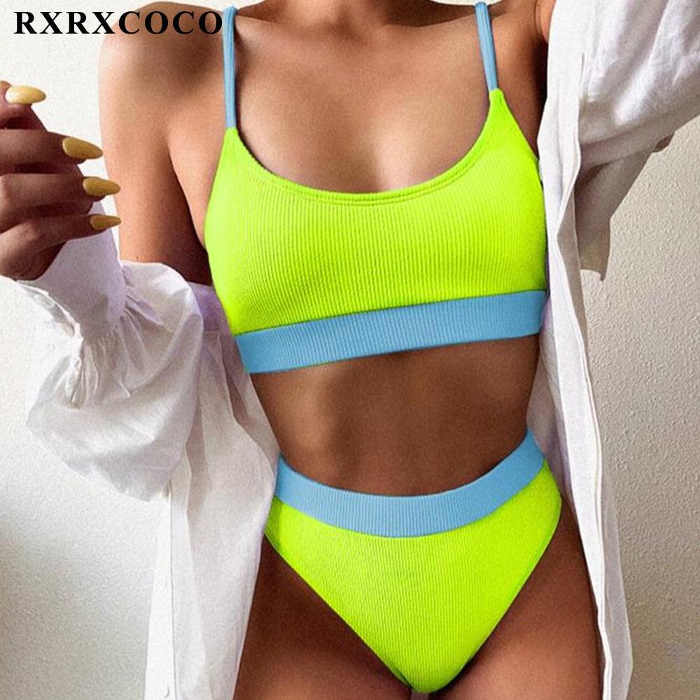 Swimwear Women Ribbed Bathing Suit Female Push Up Bikini Set Women's Bathing Suit Lace up Bikini Ribbed Two Piece Swimsuit Beachwear High Waist Bikini Women's Swimsuit Stevvex