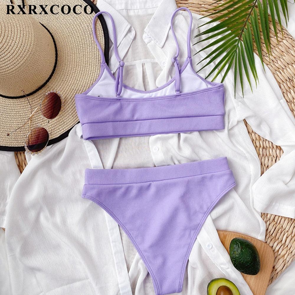 Swimwear Women Ribbed Bathing Suit Female Push Up Bikini Set Women's Bathing Suit Lace up Bikini Ribbed Two Piece Swimsuit Beachwear High Waist Bikini Women's Swimsuit Stevvex