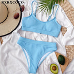 Swimwear Women Ribbed Bathing Suit Female Push Up Bikini Set Women's Bathing Suit Lace up Bikini Ribbed Two Piece Swimsuit Beachwear High Waist Bikini Women's Swimsuit Stevvex
