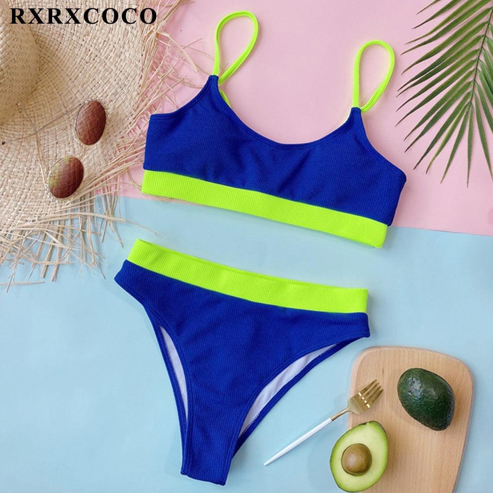Swimwear Women Ribbed Bathing Suit Female Push Up Bikini Set Women's Bathing Suit Lace up Bikini Ribbed Two Piece Swimsuit Beachwear High Waist Bikini Women's Swimsuit Stevvex