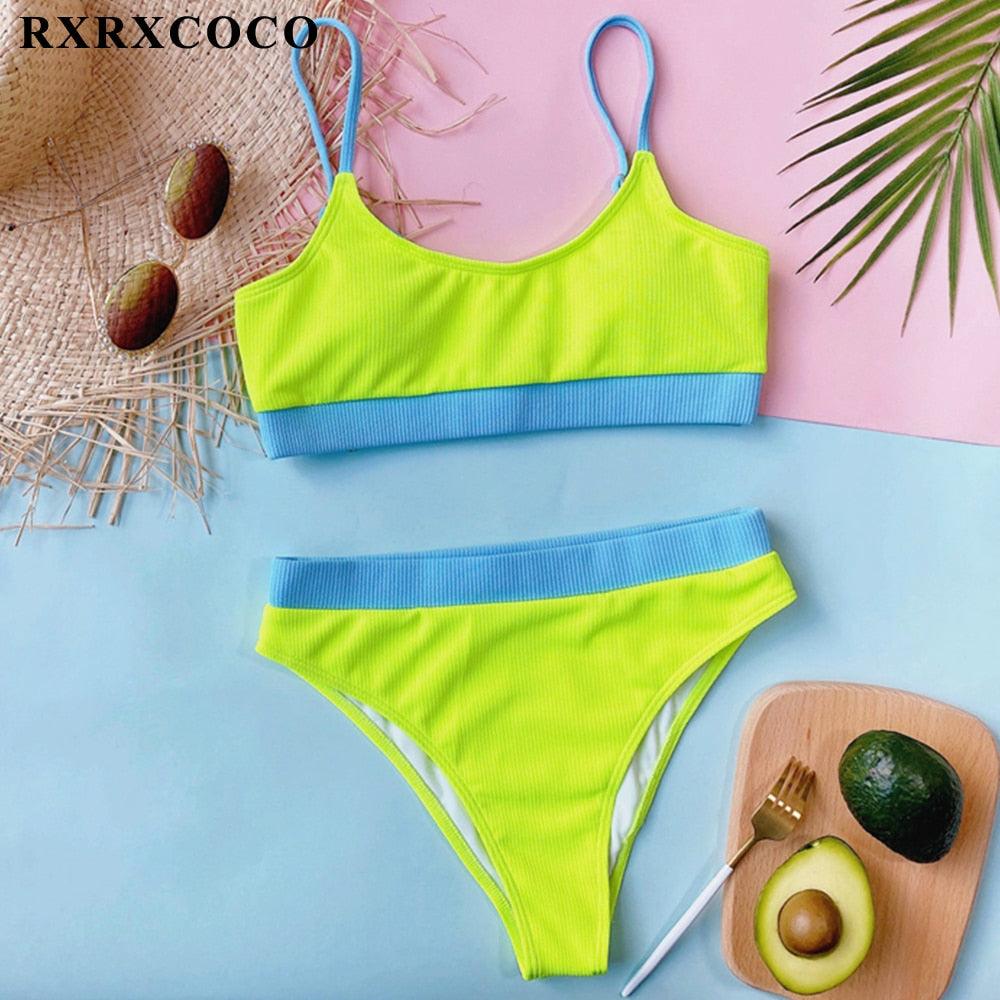 Swimwear Women Ribbed Bathing Suit Female Push Up Bikini Set Women's Bathing Suit Lace up Bikini Ribbed Two Piece Swimsuit Beachwear High Waist Bikini Women's Swimsuit Stevvex