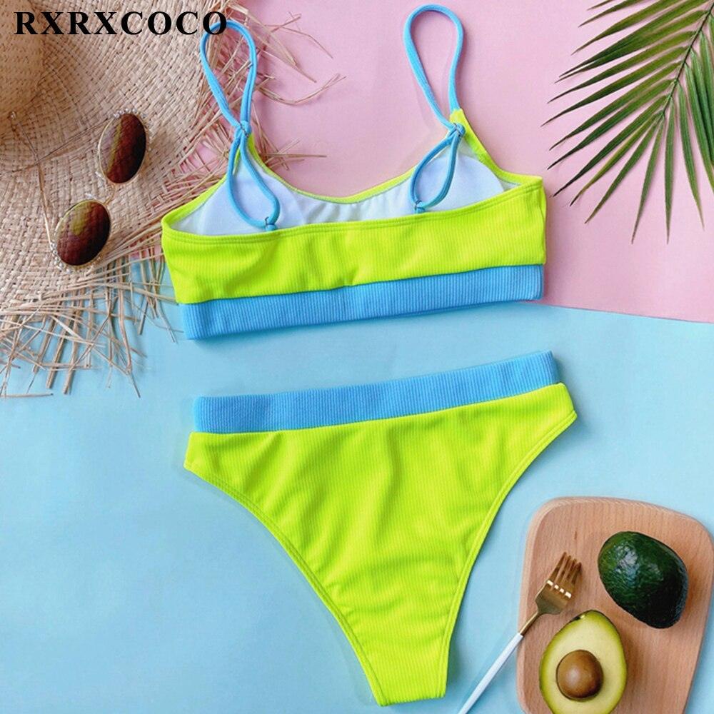 Swimwear Women Ribbed Bathing Suit Female Push Up Bikini Set Women's Bathing Suit Lace up Bikini Ribbed Two Piece Swimsuit Beachwear High Waist Bikini Women's Swimsuit Stevvex