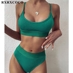 Swimwear Women Ribbed Bathing Suit Female Push Up Bikini Set Women's Bathing Suit Lace up Bikini Ribbed Two Piece Swimsuit Beachwear High Waist Bikini Women's Swimsuit Stevvex