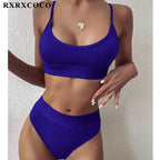 Swimwear Women Ribbed Bathing Suit Female Push Up Bikini Set Women's Bathing Suit Lace up Bikini Ribbed Two Piece Swimsuit Beachwear High Waist Bikini Women's Swimsuit Stevvex