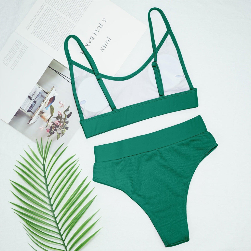 Swimwear Women Ribbed Bathing Suit Female Push Up Bikini Set Women's Bathing Suit Lace up Bikini Ribbed Two Piece Swimsuit Beachwear High Waist Bikini Women's Swimsuit Stevvex