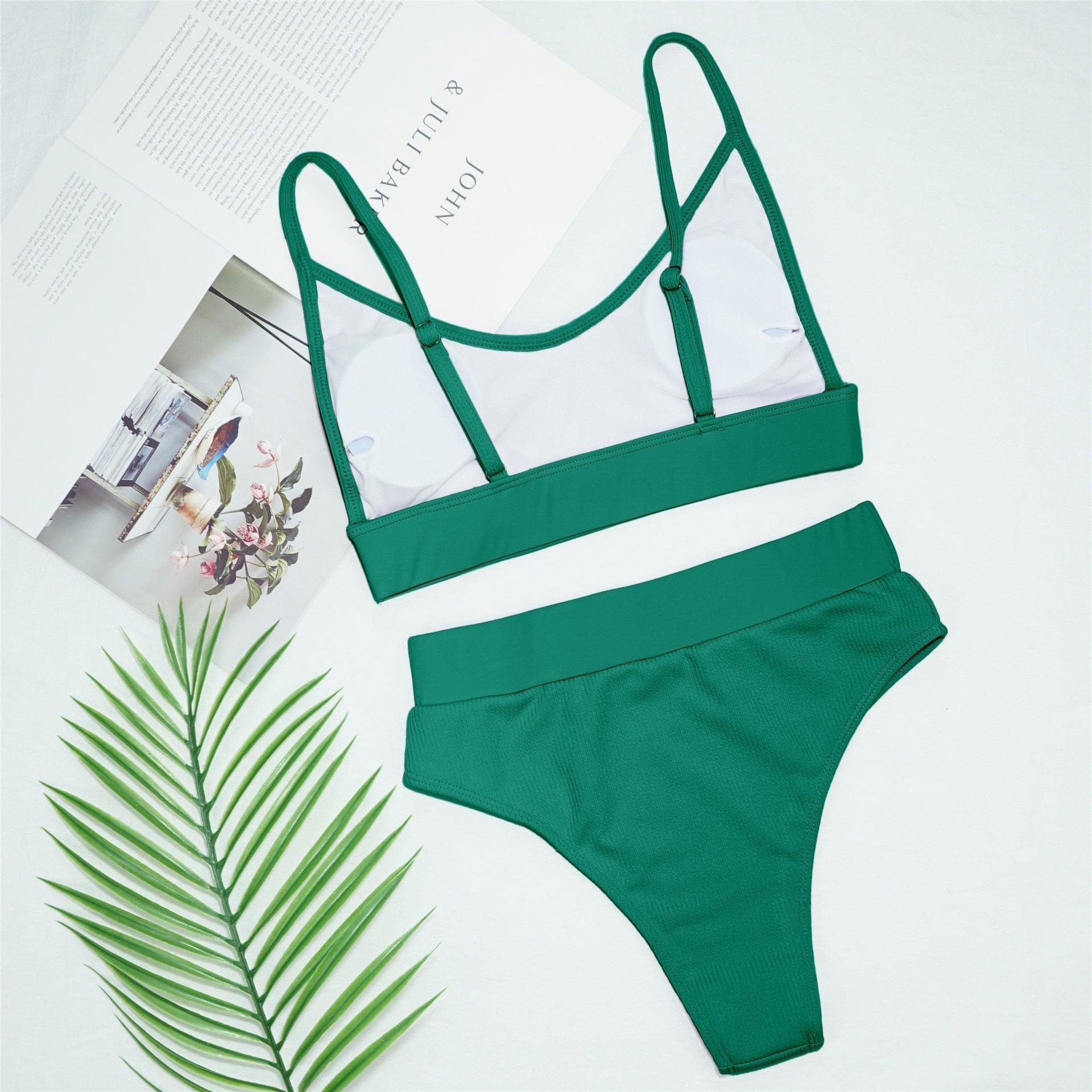 Swimwear Women Ribbed Bathing Suit Female Push Up Bikini Set Women's Bathing Suit Lace up Bikini Ribbed Two Piece Swimsuit Beachwear High Waist Bikini Women's Swimsuit Stevvex
