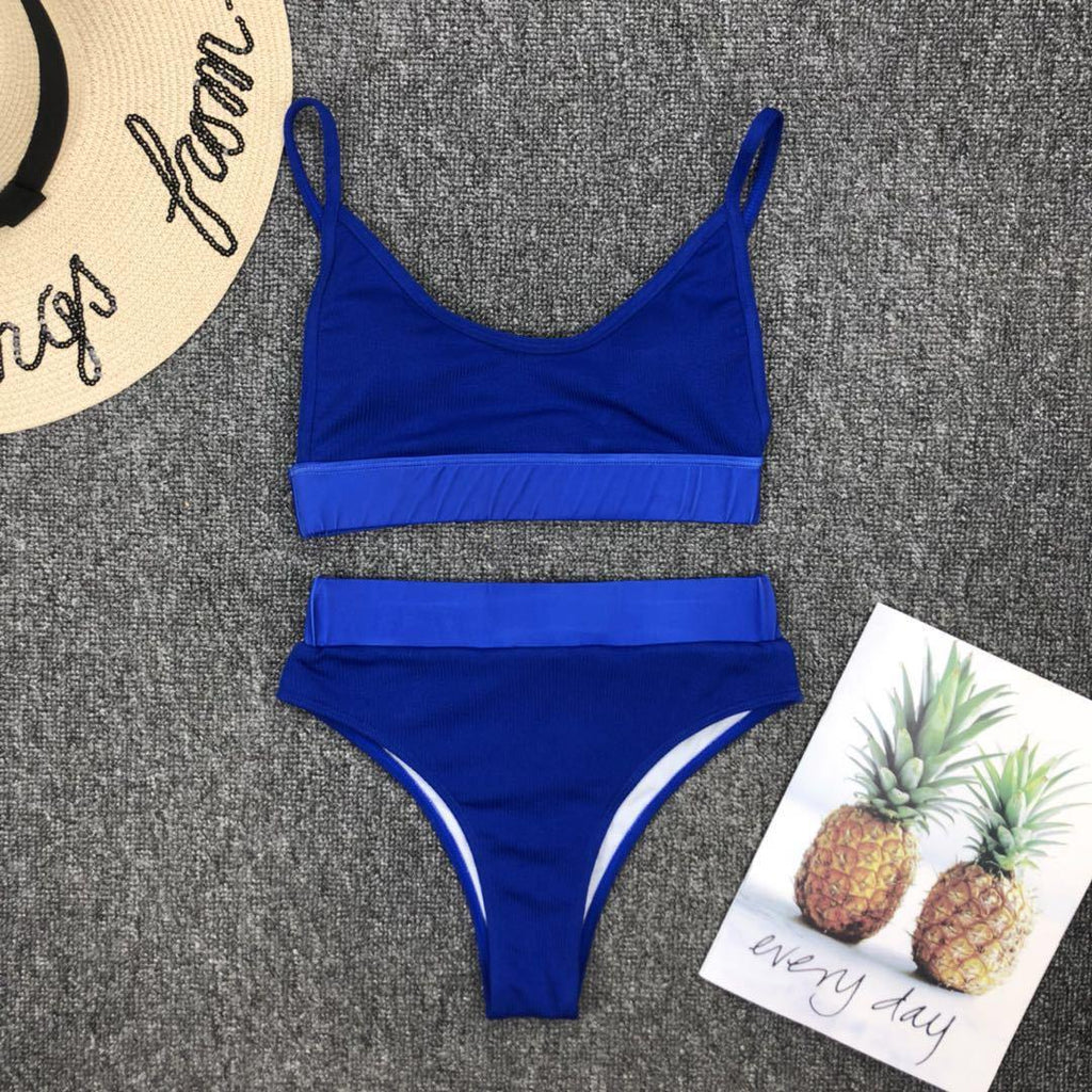 Swimwear Women Ribbed Bathing Suit Female Push Up Bikini Set Women's Bathing Suit Lace up Bikini Ribbed Two Piece Swimsuit Beachwear High Waist Bikini Women's Swimsuit Stevvex
