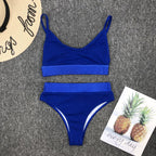 Swimwear Women Ribbed Bathing Suit Female Push Up Bikini Set Women's Bathing Suit Lace up Bikini Ribbed Two Piece Swimsuit Beachwear High Waist Bikini Women's Swimsuit Stevvex