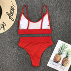Swimwear Women Ribbed Bathing Suit Female Push Up Bikini Set Women's Bathing Suit Lace up Bikini Ribbed Two Piece Swimsuit Beachwear High Waist Bikini Women's Swimsuit Stevvex