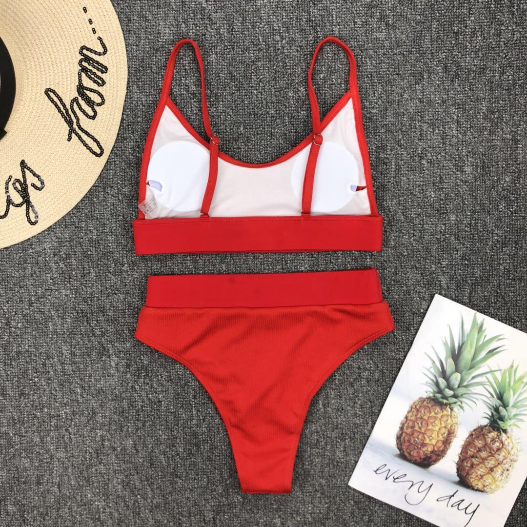 Swimwear Women Ribbed Bathing Suit Female Push Up Bikini Set Women's Bathing Suit Lace up Bikini Ribbed Two Piece Swimsuit Beachwear High Waist Bikini Women's Swimsuit Stevvex