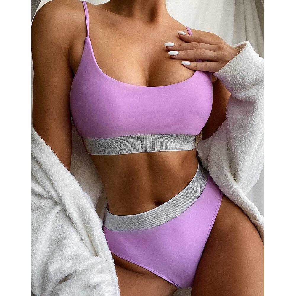 Swimwear Women Ribbed Bathing Suit Female Push Up Bikini Set Women's Bathing Suit Lace up Bikini Ribbed Two Piece Swimsuit Beachwear High Waist Bikini Women's Swimsuit Stevvex