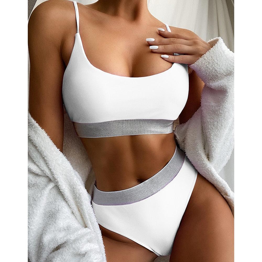 Swimwear Women Ribbed Bathing Suit Female Push Up Bikini Set Women's Bathing Suit Lace up Bikini Ribbed Two Piece Swimsuit Beachwear High Waist Bikini Women's Swimsuit Stevvex