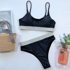 Swimwear Women Ribbed Bathing Suit Female Push Up Bikini Set Women's Bathing Suit Lace up Bikini Ribbed Two Piece Swimsuit Beachwear High Waist Bikini Women's Swimsuit Stevvex