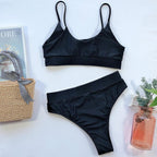 Swimwear Women Ribbed Bathing Suit Female Push Up Bikini Set Women's Bathing Suit Lace up Bikini Ribbed Two Piece Swimsuit Beachwear High Waist Bikini Women's Swimsuit Stevvex