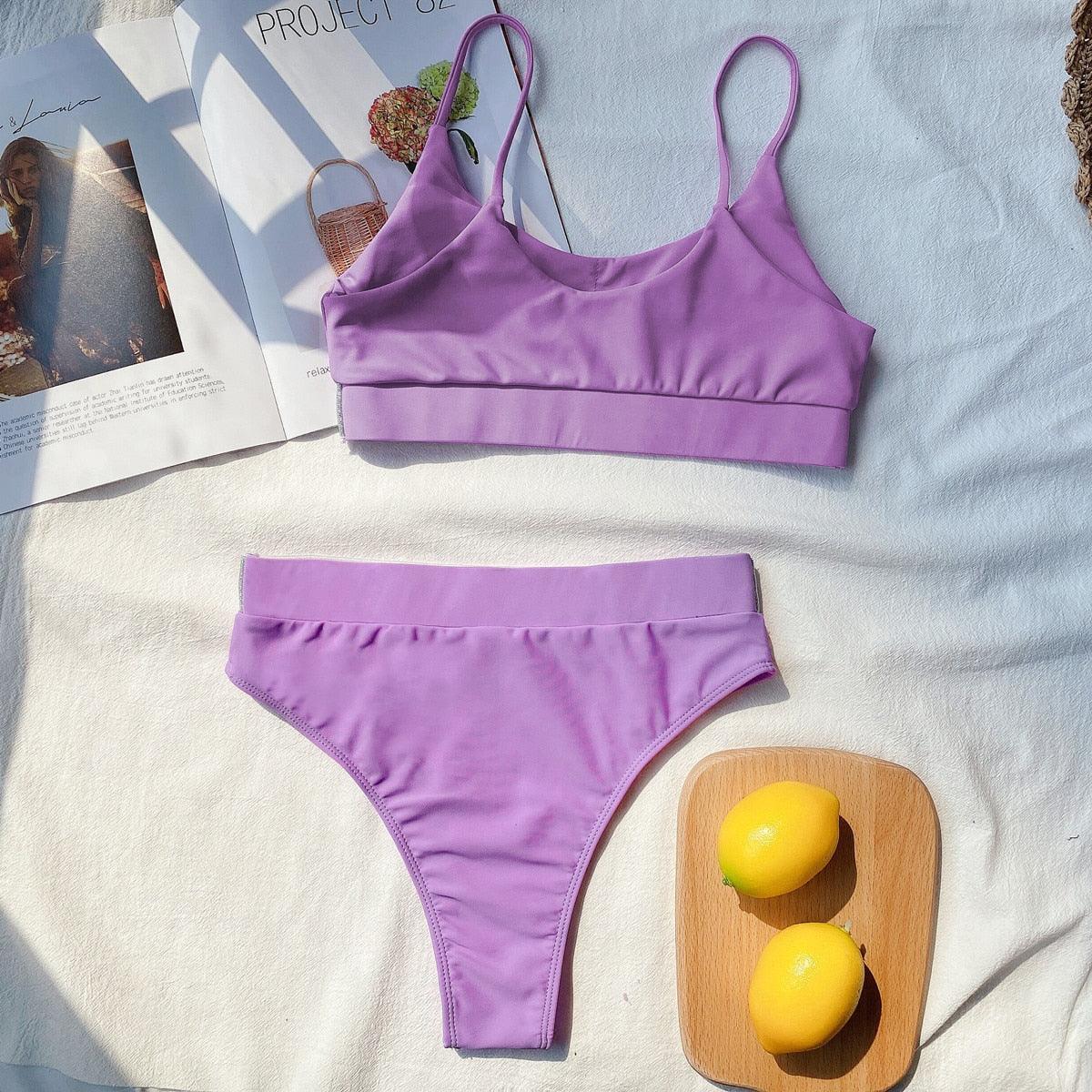 Swimwear Women Ribbed Bathing Suit Female Push Up Bikini Set Women's Bathing Suit Lace up Bikini Ribbed Two Piece Swimsuit Beachwear High Waist Bikini Women's Swimsuit Stevvex