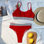 Swimwear Women Ribbed Bathing Suit Female Push Up Bikini Set Women's Bathing Suit Lace up Bikini Ribbed Two Piece Swimsuit Beachwear High Waist Bikini Women's Swimsuit Stevvex