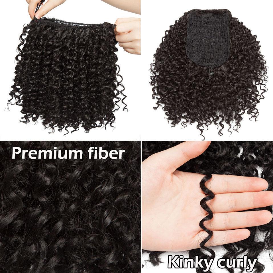 Drawstring Puff Ponytail Afro Kinky Curly Hair Extension Synthetic Clip in Pony Tail African American Hair Extension Short Kinky Curly Pineapple Pony Tail Clip in on Wrap Up-do Hair Extensions for African American Women Stevvex