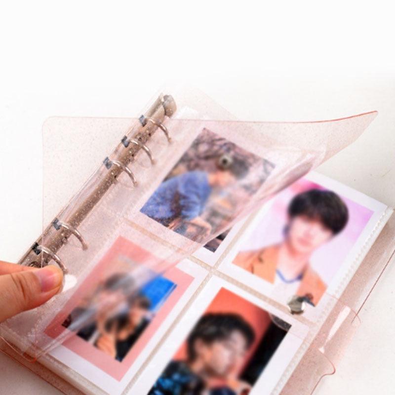 100/200 Pockets Photo Album 3/5 inches Mini Picture Case Name Card Storage Collect Book Photocard Shiny Clear 6-Ring Binder Cover Refillable Notebook Photo Album Stevvex