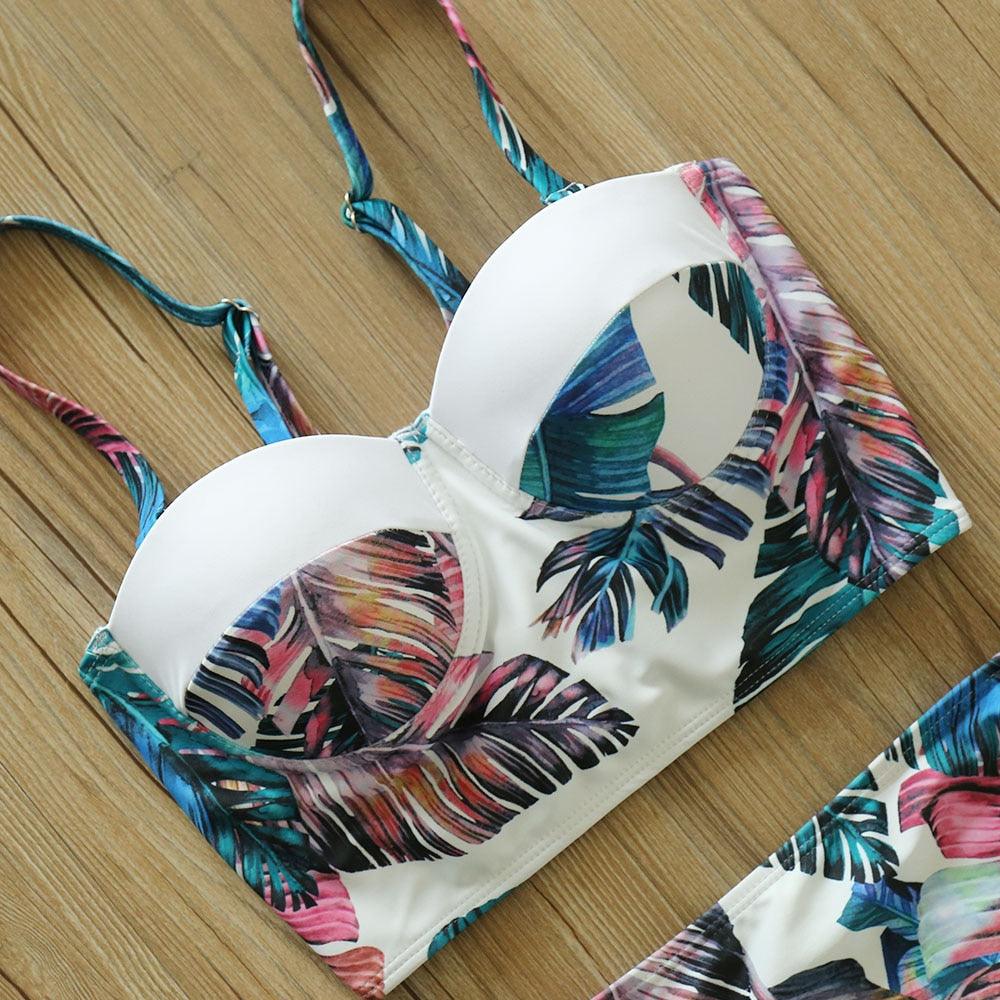 High Waist Bikini Set Push Up Bandage Bikini Swimwear Women Two Pieces Swimsuit Strappy Women High Waist Bikini Set Athletic Two Piece Swimsuit Sporty Scoop Neck Bathing Suit For Teen Girls With Shorts Stevvex